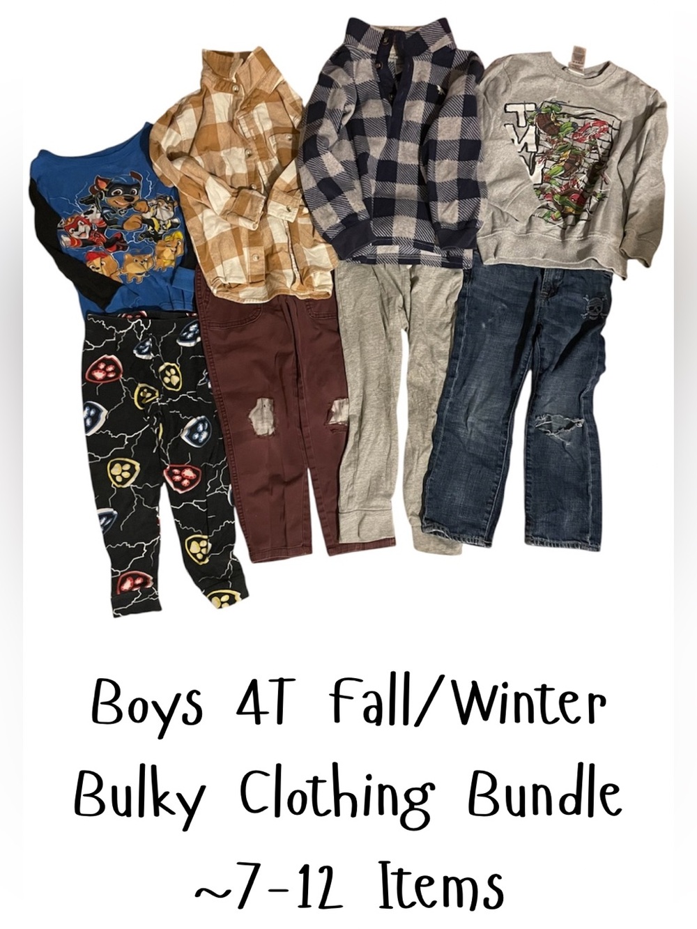 Boys Size 4T Fall/Winter Bulky Clothing Starter Pack Bundle, About 7-12 Items